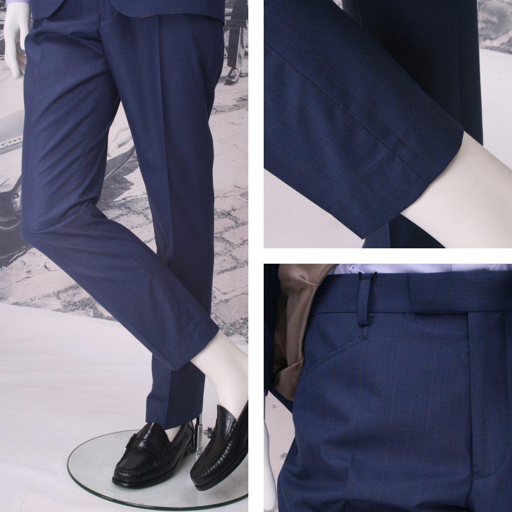 Get Up Mod Retro Frogmouth Pocket Slim Fit Prince of Wales Trousers Blue | Adaptor Clothing